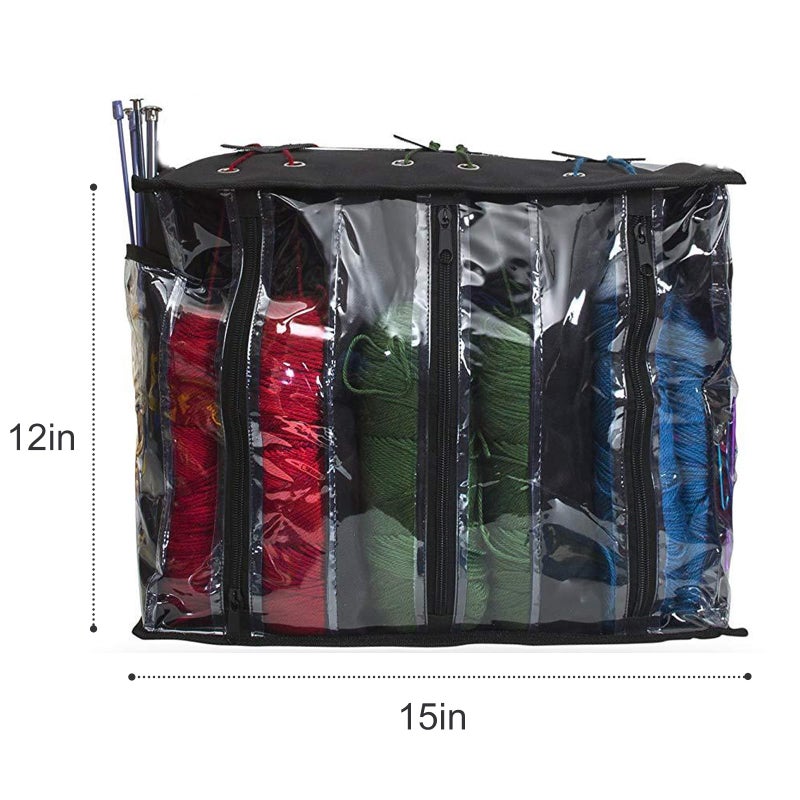 MEKBOK Knitting Organizer Portable Knitting Yarn Storage Bag With Multiple Pockets, Individual Compartments, Carrying Shoulder Strap - Clear Plastic Tote Bag For Needles, Crochets & Threads - Image 3